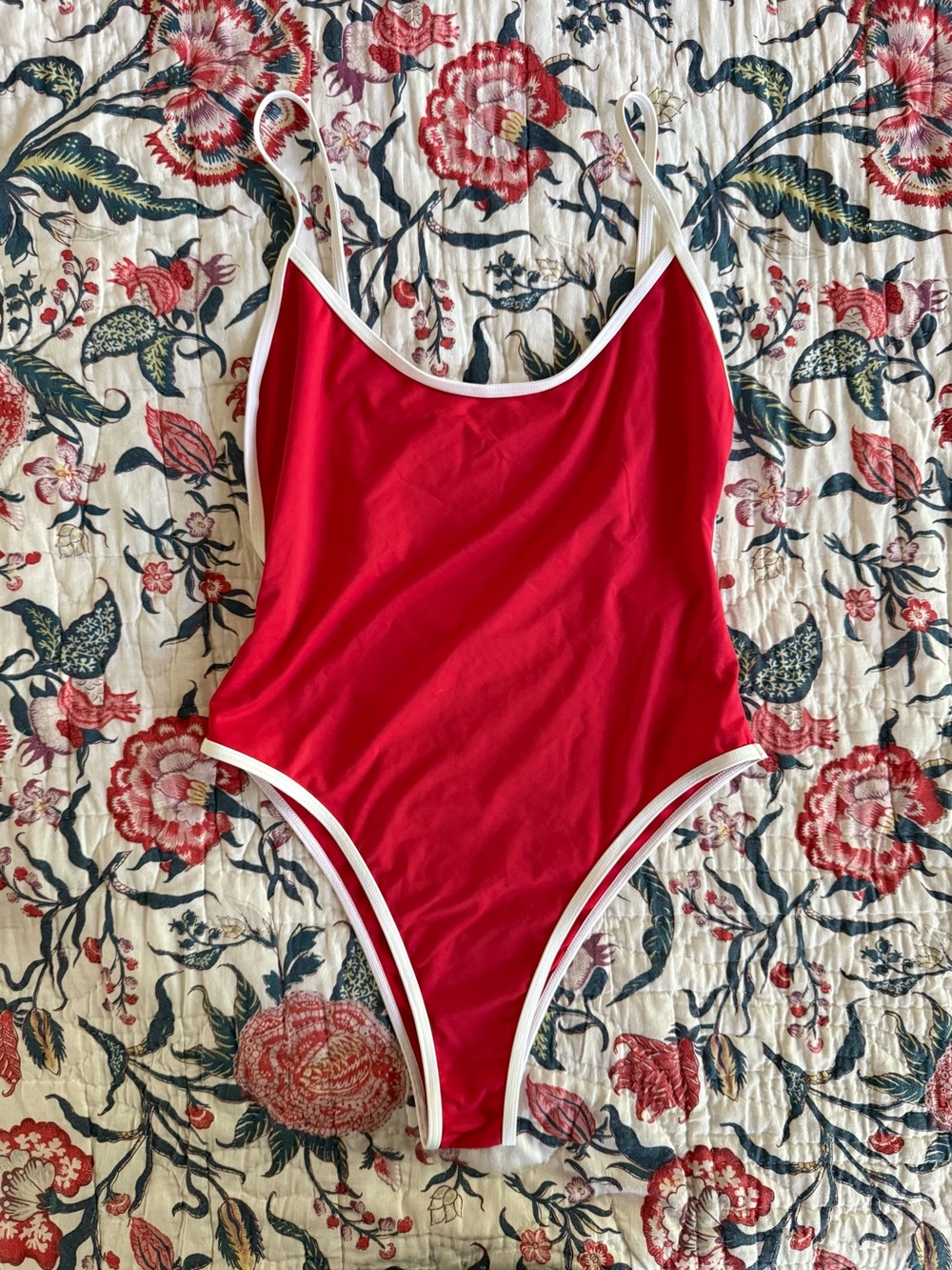 Red One-Piece Swimsuit with White Trim